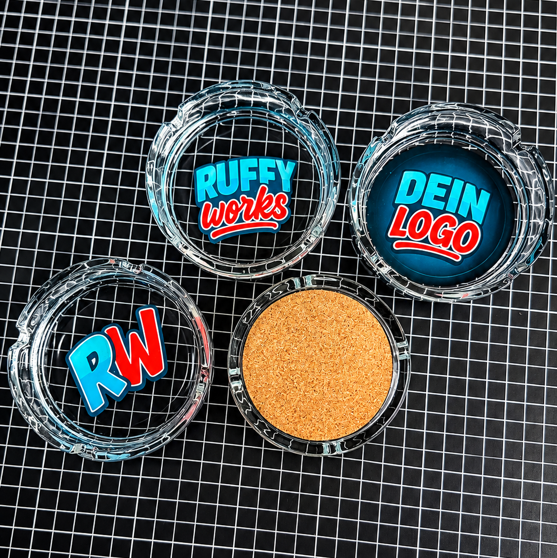 Personalisierter Glas-Aschenbecher (10cm) mit Korkboden